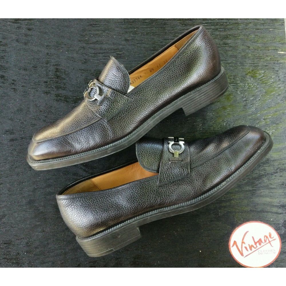 SALVATORE FERRAGAMO Dark Brown Pebbled Leather